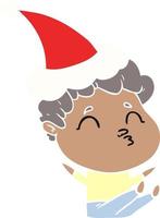 vlak kleur illustratie van een Mens pruilen vervelend de kerstman hoed vector
