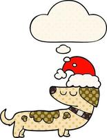 tekenfilm hond vervelend Kerstmis hoed en gedachte bubbel in grappig boek stijl vector