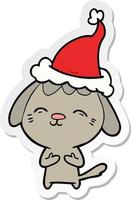 vrolijke sticker cartoon van een hond met een kerstmuts vector