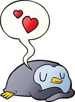 tekenfilm pinguïn en liefde harten en toespraak bubbel in glad helling stijl vector