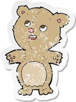 retro noodlijdende sticker van een cartoon blije kleine teddybeer vector