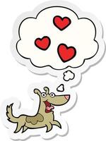 tekenfilm hond met liefde harten en gedachte bubbel net zo een gedrukt sticker vector