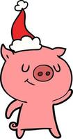 vrolijke lijntekening van een varken met een kerstmuts vector