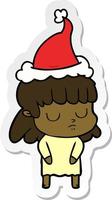 sticker cartoon van een onverschillige vrouw met een kerstmuts vector