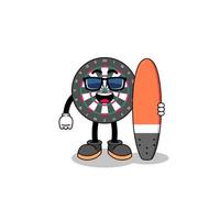 mascotte tekenfilm van pijl bord net zo een surfer vector