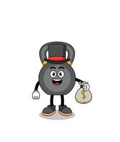 kettlebell mascotte illustratie rijk Mens Holding een geld zak vector