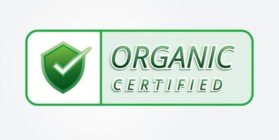 plein groen biologisch gecertificeerd etiket logo insigne met schild icoon vector