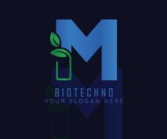 biotech logo met kruiden blad brief m. kruiden logo vector sjabloon. medisch kruiden logo.