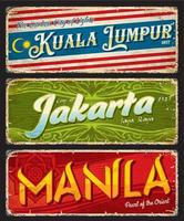 Jakarta, Kuala lomp, manilla stad reizen stickers vector