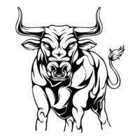vector illustratie de stier is in een boos positie en is klaar naar rennen na haar prooi zwart en wit ontwerp