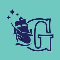 alfabet oud zeil boot g logo vector