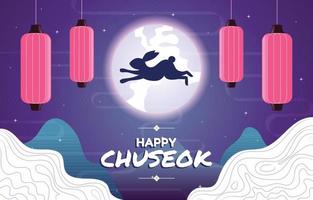 chuseok feest met konijn lantaarn en maan vector