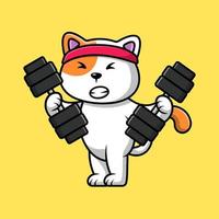 schattig kat hijs- barbell tekenfilm vector icoon illustratie. vlak tekenfilm concept.