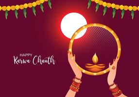 Indisch karwa chauth festival kaart achtergrond vector