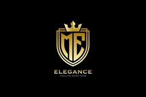 eerste me elegant luxe monogram logo of insigne sjabloon met scrollt en Koninklijk kroon - perfect voor luxueus branding projecten vector