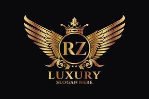 luxe Koninklijk vleugel brief rz kam goud kleur logo vector, zege logo, kam logo, vleugel logo, vector logo sjabloon.