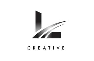brief l logo ontwerp vector met gebogen swoosh lijnen en creatief kijken