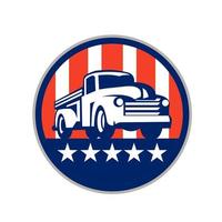 wijnoogst plukken omhoog vrachtauto Verenigde Staten van Amerika vlag cirkel retro vector