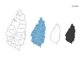 4 stijl van st lucia kaart vector illustratie hebben allemaal provincie en Mark de hoofdstad stad van st lucia. door dun zwart schets eenvoud stijl en donker schaduw stijl. geïsoleerd Aan wit achtergrond.