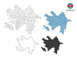 4 stijl van Azerbeidzjan kaart vector illustratie hebben allemaal provincie en Mark de hoofdstad stad van azerbeidzjan. door dun zwart schets eenvoud stijl en donker schaduw stijl. geïsoleerd Aan wit achtergrond.