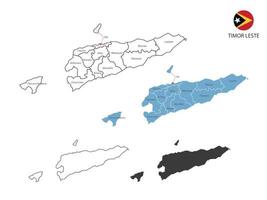 4 stijl van Timor leste kaart vector illustratie hebben allemaal provincie en Mark de hoofdstad stad van Timor let. door dun zwart schets eenvoud stijl en donker schaduw stijl. geïsoleerd Aan wit achtergrond.