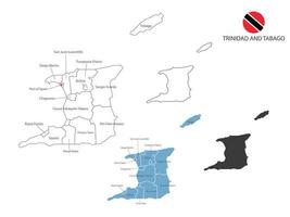 4 stijl van Trinidad en tabago kaart vector illustratie hebben allemaal provincie en Mark de hoofdstad stad van Trinidad en tabago. door dun zwart schets eenvoud stijl en donker schaduw stijl.
