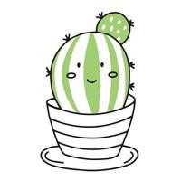 schattig cactus in de stijl van krabbels. cactus met kawaii emoties. vector illustratie van een gelukkig glimlachen cactus met stekels en naalden. een fabriek in een bloem pot. pictogrammen.
