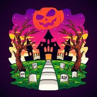 kasteel begraafplaats in halloween vector