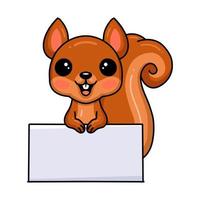 schattig weinig eekhoorn tekenfilm met blanco teken vector
