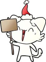 gelukkig weinig helling tekenfilm van een hond Holding teken vervelend de kerstman hoed vector