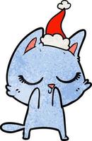 kalme getextureerde cartoon van een kat met een kerstmuts vector