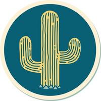 sticker van tatoeëren in traditioneel stijl van een cactus vector