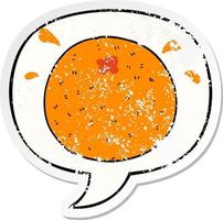 cartoon oranje en tekstballon noodlijdende sticker vector