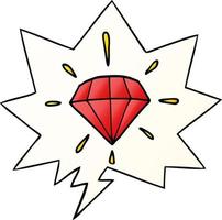 cartoon tattoo diamant en tekstballon in vloeiende verloopstijl vector