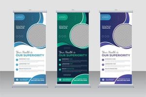 medisch oprollen banier ontwerp lay-out, standee bewegwijzering concept lay-out optrekken ontwerp voor bedrijf Promotie met 2 kleur variaties. vector