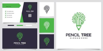 potlood boom logo ontwerp met stijl en creatief concept vector