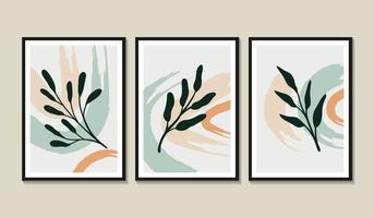 botanische muur kunst vector set. gebladerte lijntekeningen tekenen met abstracte vorm. abstract plant art design voor print, cover, behang, minimale en natuurlijke kunst aan de muur. vectorillustratie.