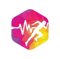 pulse marathon logo ontwerp icoon vector. lichaam Gezondheid zorg logo ontwerp. rennen Mens met lijn ecg hartslag icoon. vector