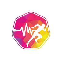 pulse marathon logo ontwerp icoon vector. lichaam Gezondheid zorg logo ontwerp. rennen Mens met lijn ecg hartslag icoon. vector