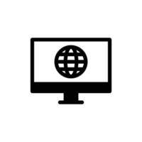 online bureaublad icoon met toezicht houden op en wereldbol in zwart solide stijl vector