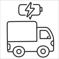 elektrische vrachtwagen. hand getrokken ev doodle pictogram. vector