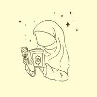 vector kunst of icoon element moslim vrouw lezing de koran in een gemakkelijk boho stijl