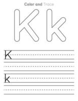k brief traceren werkblad . hoofdletters en kleine letters brief of alfabet spoor kinderen werkblad vector