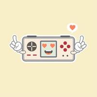 schattige kawaii draagbare gameconsole vectorillustratie. gaming mascotte logo. karakter. oud spel retro. platte cartoonstijl geschikt voor webbestemmingspagina, banner, flyer, sticker, kaart, achtergrond vector