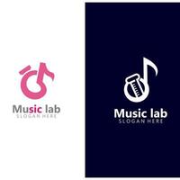 muziek met lab wetenschap logo ontwerp concept vector. scheikunde vector