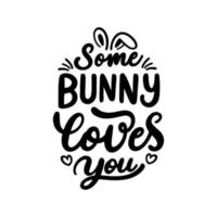 Pasen konijn liefdes u vector kleurrijk groet kaart met bloemen eieren belettering kalligrafie. gelukkig Pasen belettering groet kaart. hand getekend belettering poster voor Pasen. gelukkig Pasen citaten vector.