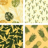 mooie hibiscus bloemen, bladeren, ananas naadloze patroon achtergrond set. tropische natuur inpakpapier of textiel ontwerpset. mooie print met handgetekende exotische planten. vector