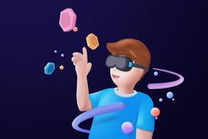 metaverse technologie toekomstig 3D-concept. vr virtual reality-headset met zwevende objecten rond voor het spelen van een videogame geïsoleerde blauwe achtergrond. 3D-vector render met metaverse futuristisch concept vector