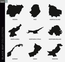 zwart kaart verzameling, zwart contour kaarten van wereld. vector