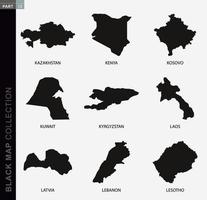 zwart kaart verzameling, zwart contour kaarten van wereld. vector